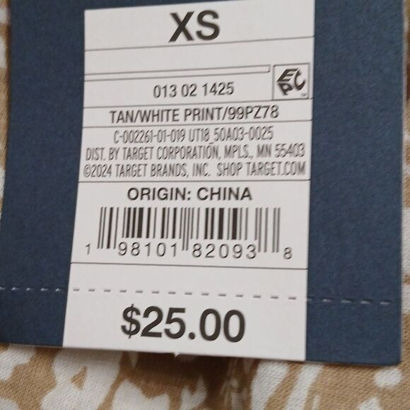 Universal Threads tan white print ruffle short sleeve blouse Sz XS NWT - Picture 5 of 5